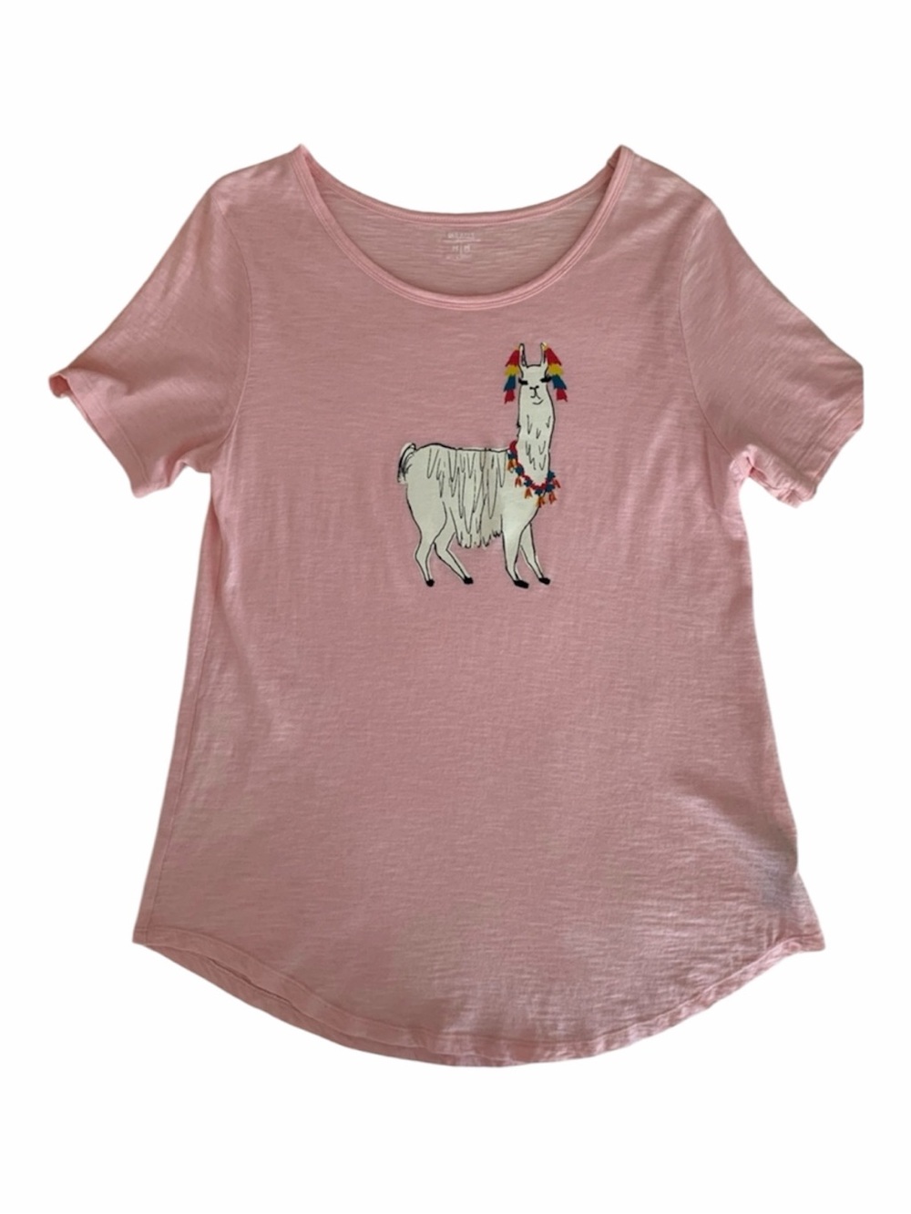 Old Navy Pink Llama Oversized Graphic Tee Shirt Womens Size M Curved Hem